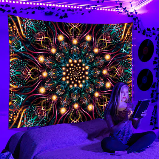 Fluorescent Mandala UV Wandtuch