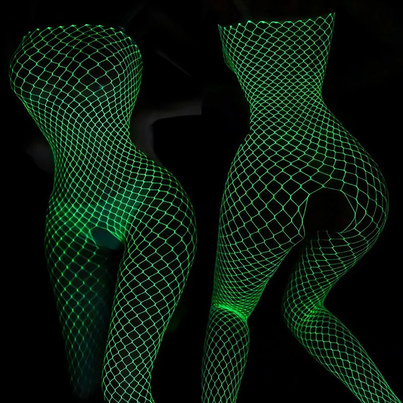 Leuchtendes Netz-Bodystocking