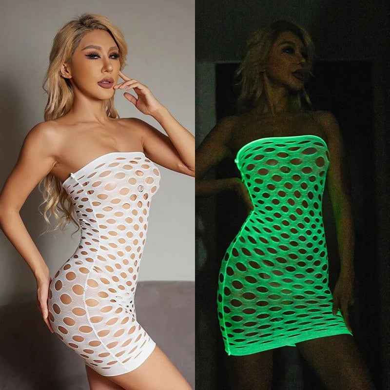 Leuchtendes Netz-Bodystocking