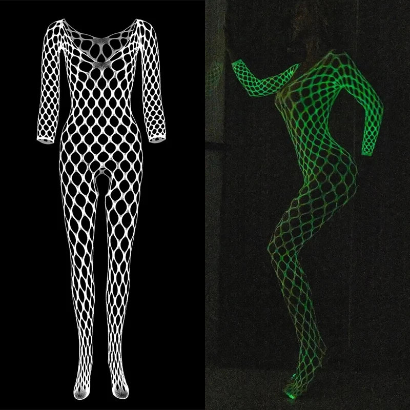 Leuchtendes Netz-Bodystocking