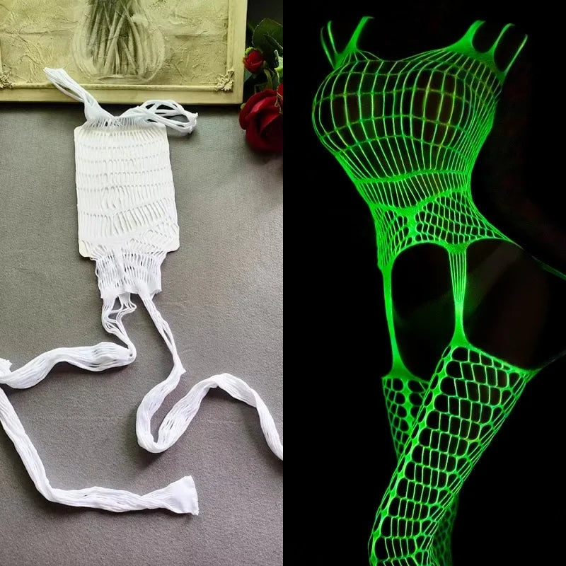 Leuchtendes Netz-Bodystocking