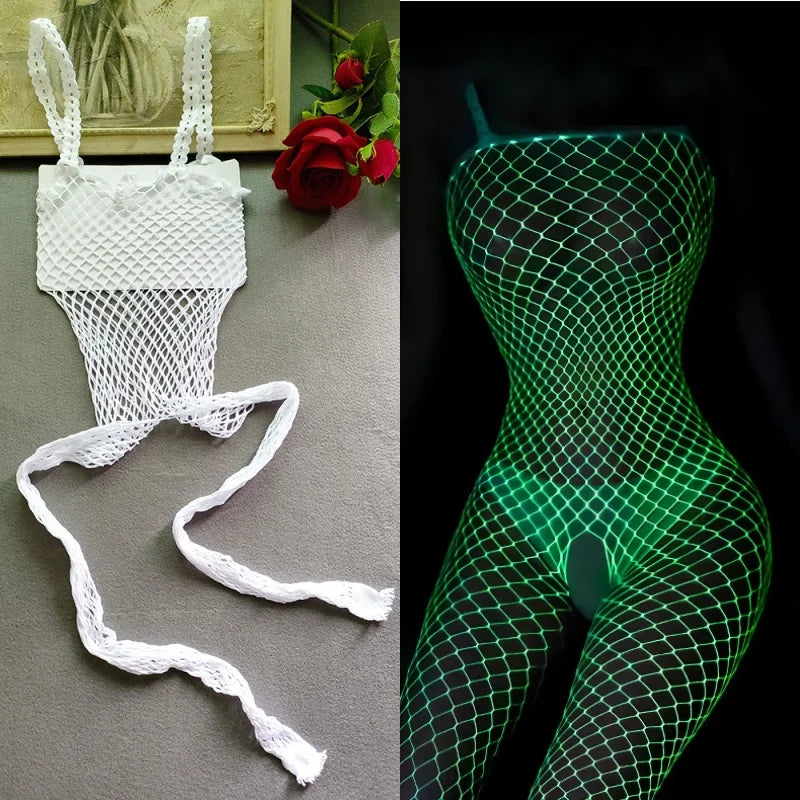 Leuchtendes Netz-Bodystocking
